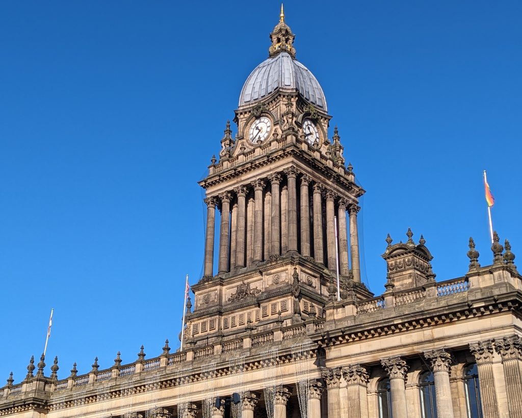 The clock tower of Leeds Twon Hall