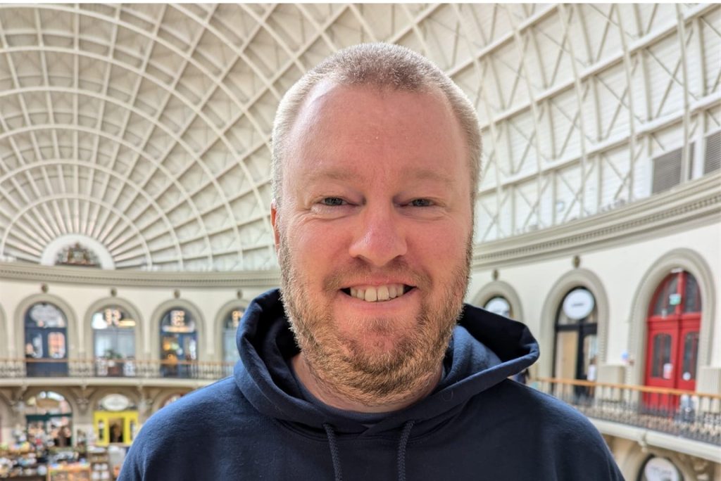 Mike Hampshire inside Leeds Corn Exchange